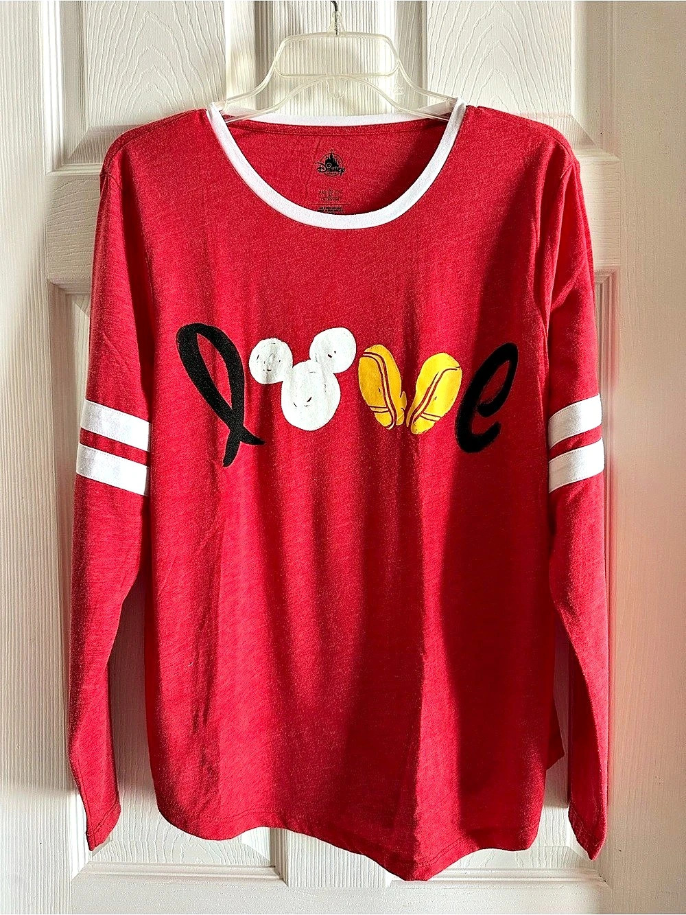 Disney Store Mickey Mouse LOVE Long Sleeve Graphic Tee Red & White XL
